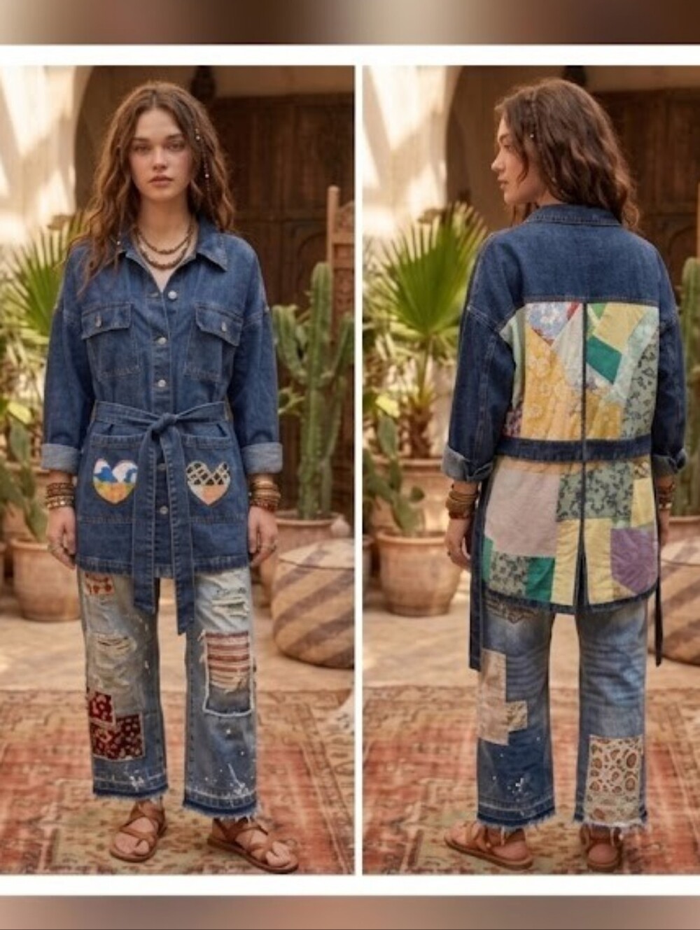 Upcycled Patchwork Boho Jean Jacket Size XL